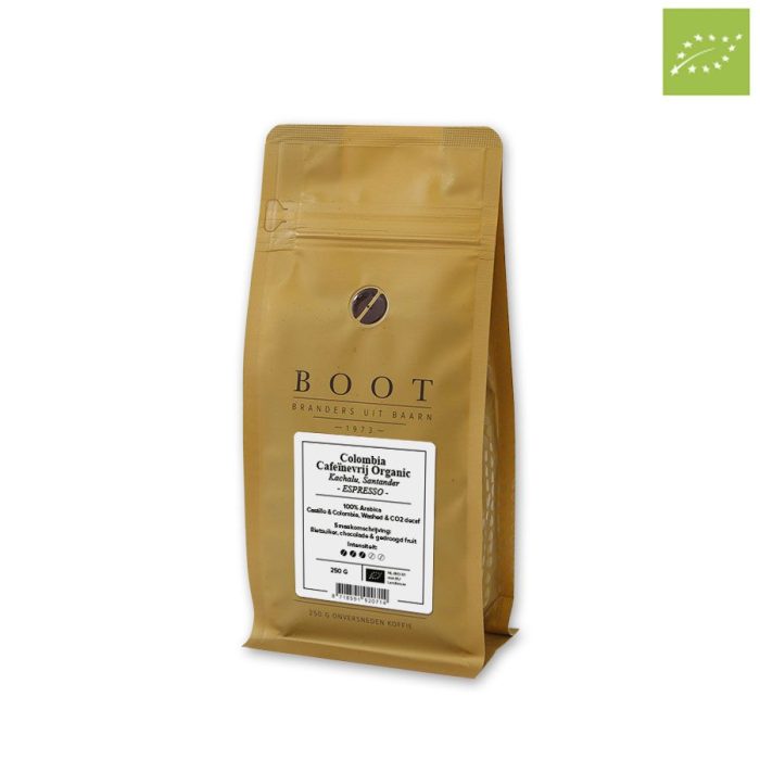 Boot koffie Colombia Cafeïne vrij Espresso 250g organic