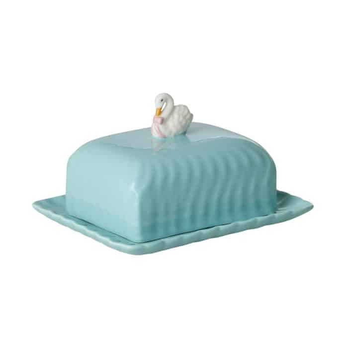 Rice Ceramic Butter Dish Swan Mint