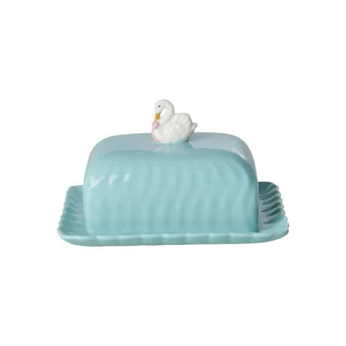 Rice Ceramic Butter Dish Swan Mint