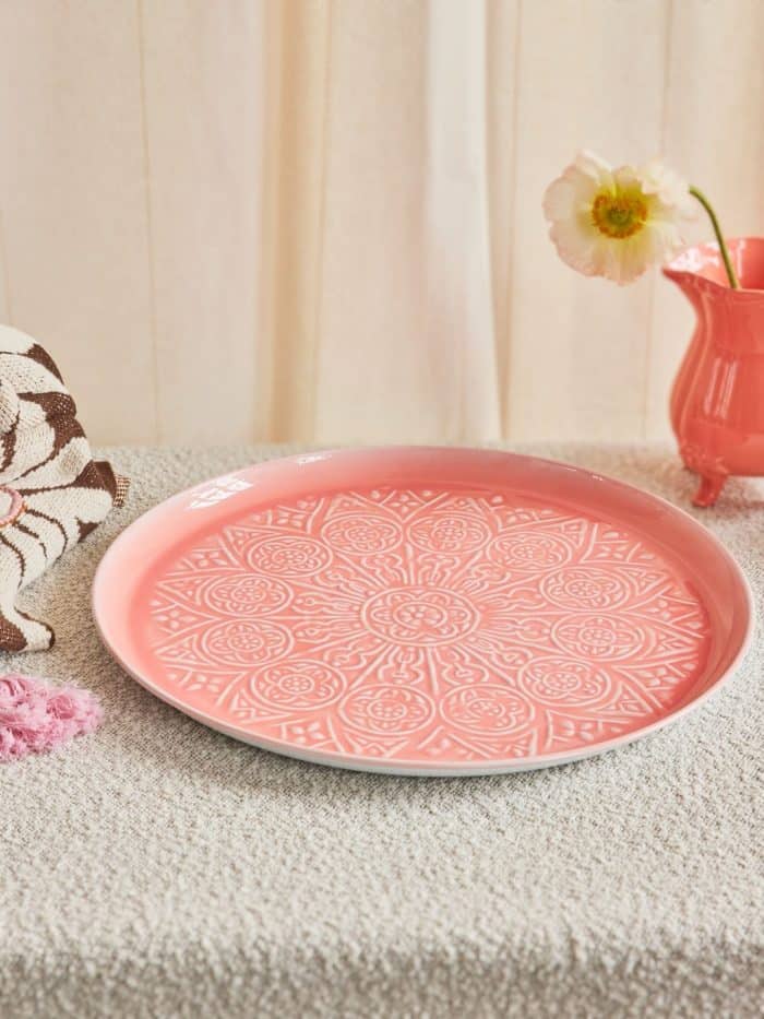 Rice Metal Round Tray Cute Coral