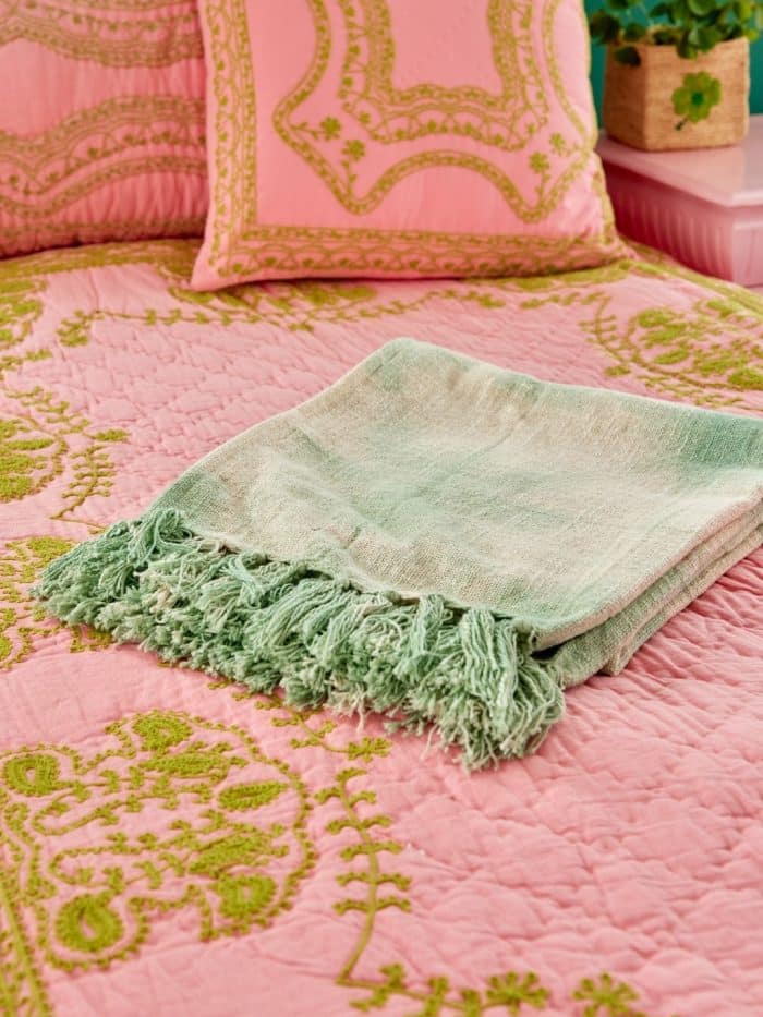 Rice cotton Slub Tie & Dye Throw green