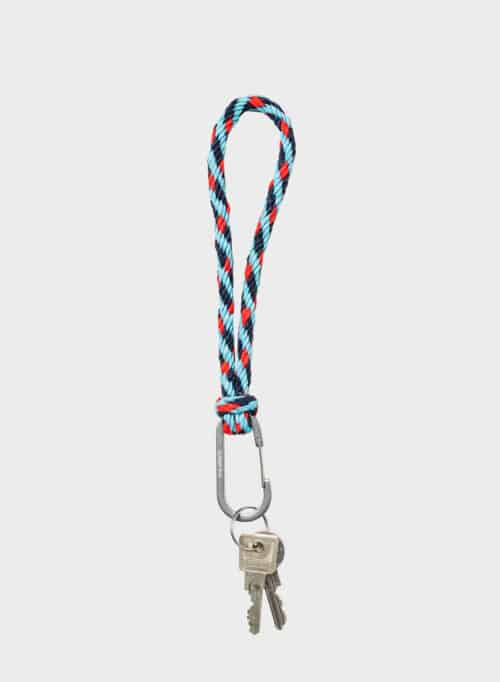 Susan Bijl Kumihimo Keychain Key Blue & Red Alert