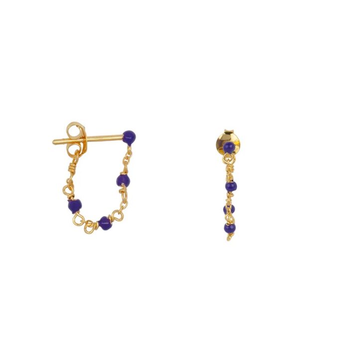 Balls emaille chain stud oorbellen Purple