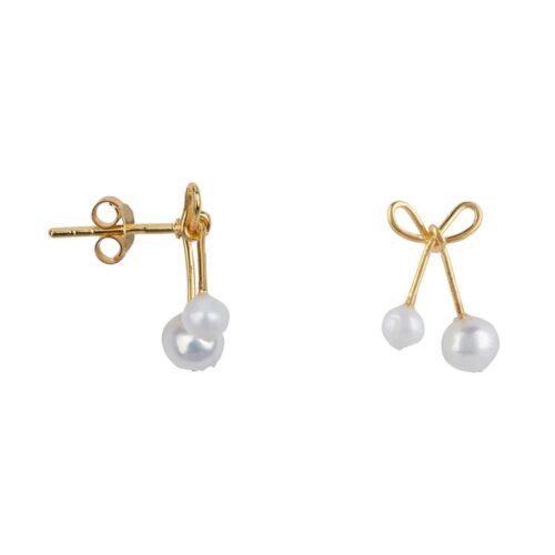 Bow Pearl stud oorbellen gold