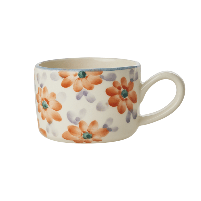 Cappuccinokop - Oranje - Hand-painted Flowers