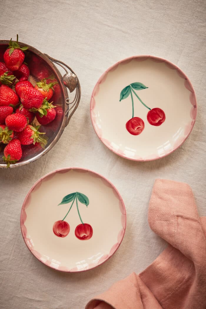 Gebaksbordje - Crème - Hand-painted Cherry