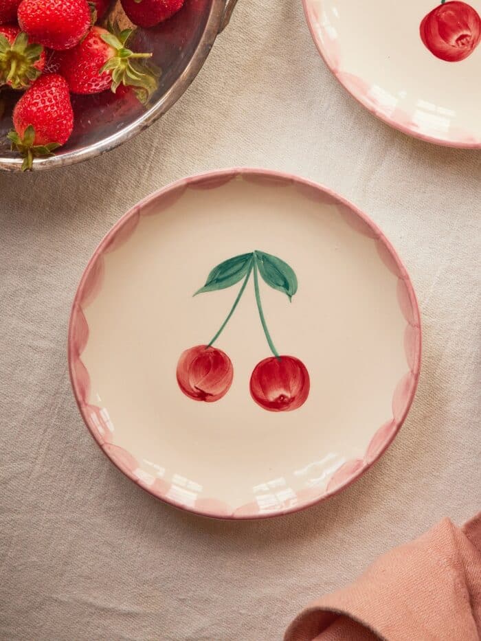 Gebaksbordje - Crème - Hand-painted Cherry