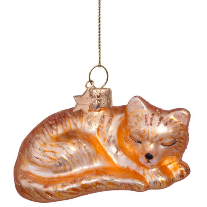 Glazen kerstdecoratie hanger sleeping cat