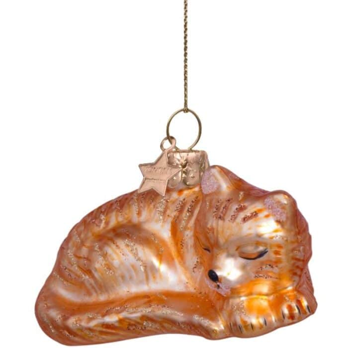 Glazen kerstdecoratie hanger sleeping cat