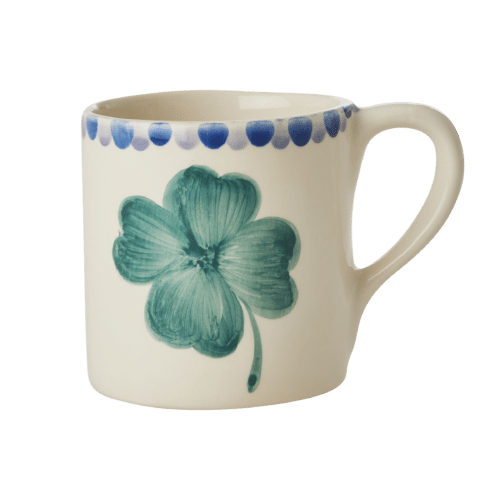 Mok - Crème - Hand-painted Good Luck Clover