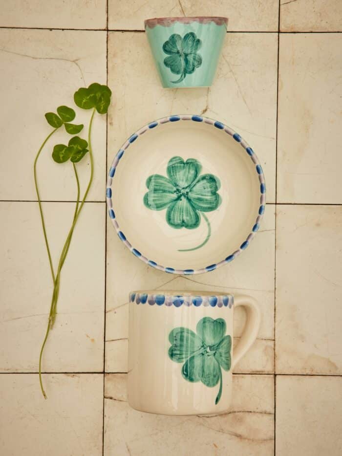 Mok - Crème - Hand-painted Good Luck Clover