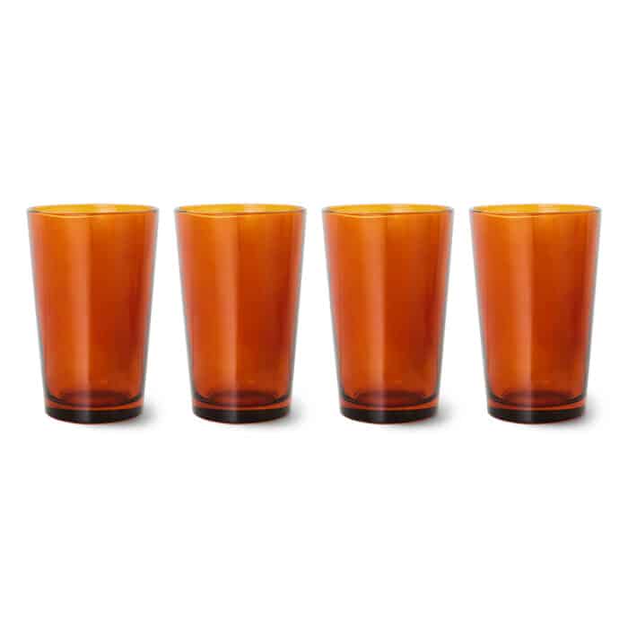 70's tea glasses amber brown set/4