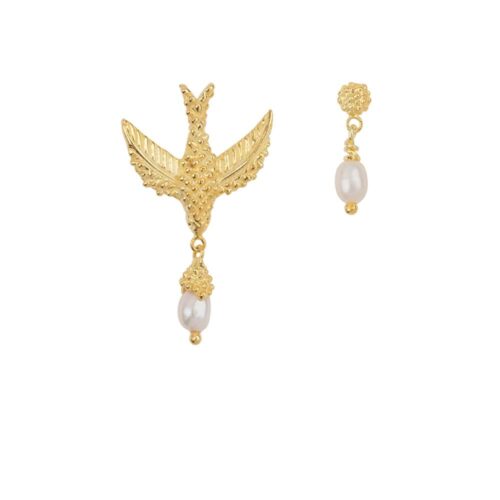 Oorbellen Bird Pearl Gold