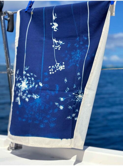 Theedoek Cyanotype Fleurs de carotte Organic Cotton