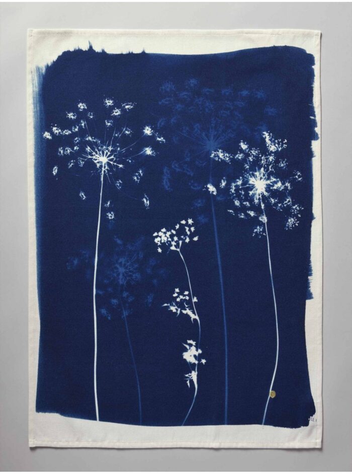 Theedoek Cyanotype Fleurs de carotte Organic Cotton