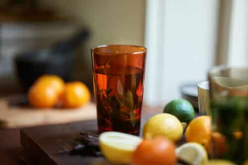 70's tea glasses amber brown set/4