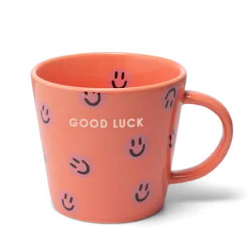 Cappuccinokop smileys Good Luck koraal