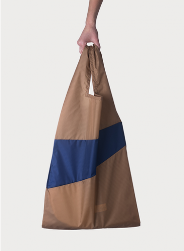 Shopping Bag L Camel & Navy