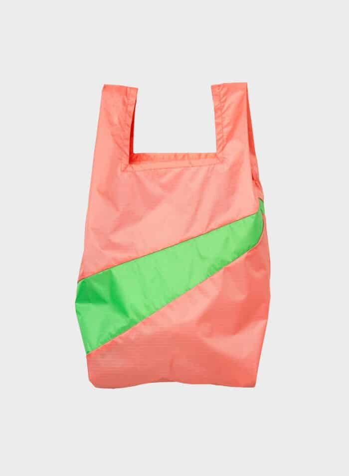 The New Shopping Bag Medium Coral&Greenscreen